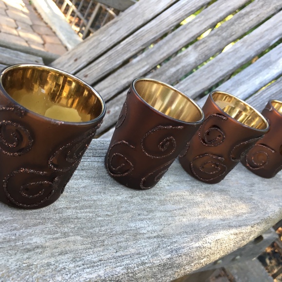 GORGEOUS Copper Glass Candle Holders set of 4 - Picture 2 of 7